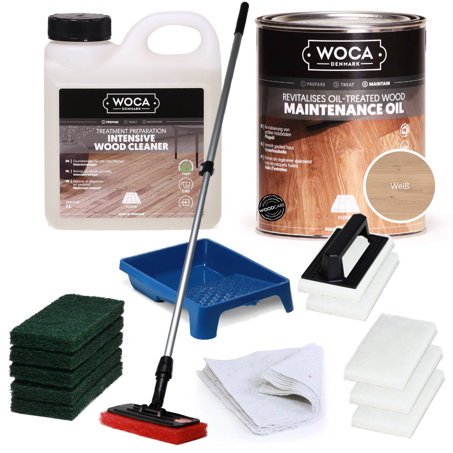 WOCA Nachöl-Set XL - Holzböden nachölen weiß 40-50m²