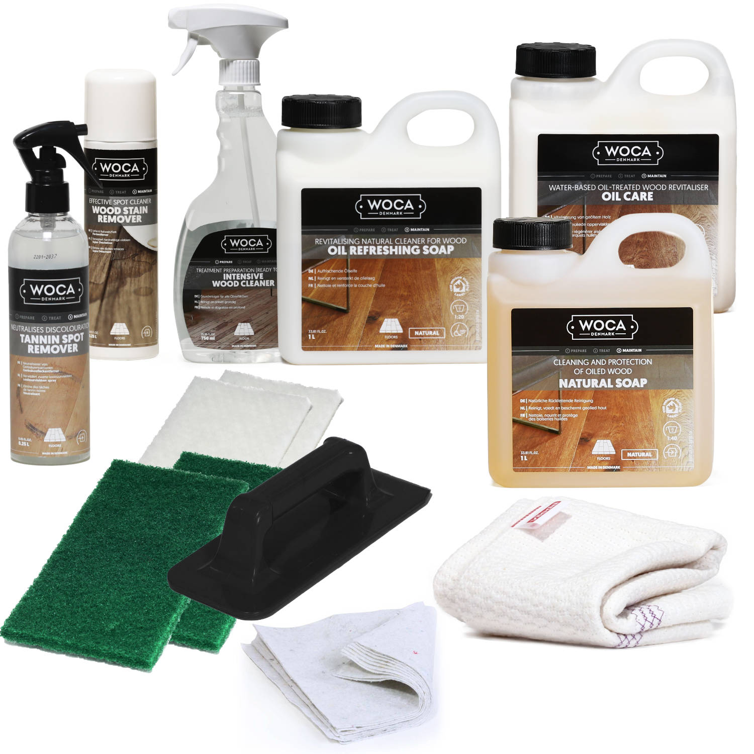 ALL IN ONE Flecken- und Reinigungsset natur mit WOCA Produkten ALL IN ONE Flecken- und Reinigungsset natur mit WOCA Produkten