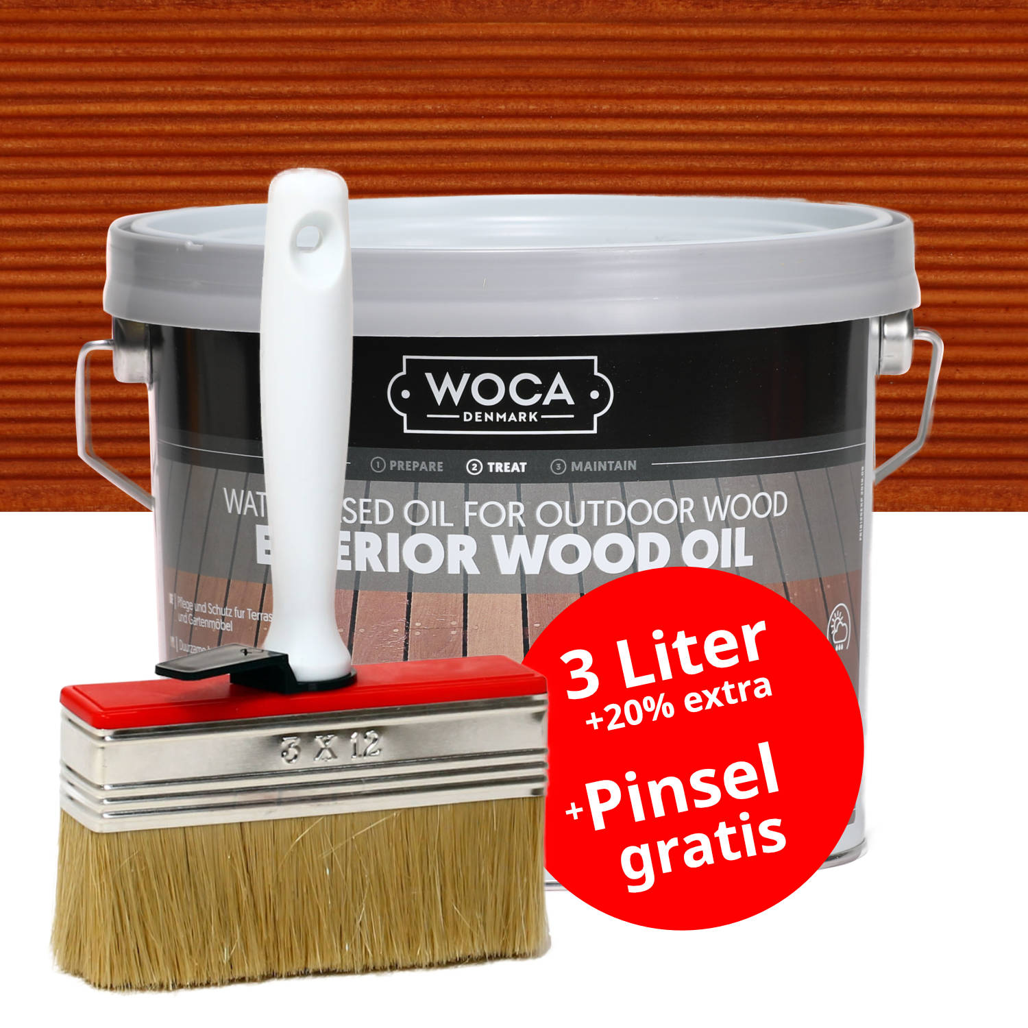 WOCA Terrassenöl (2,5l oder 3l) mit Auftragspinsel 