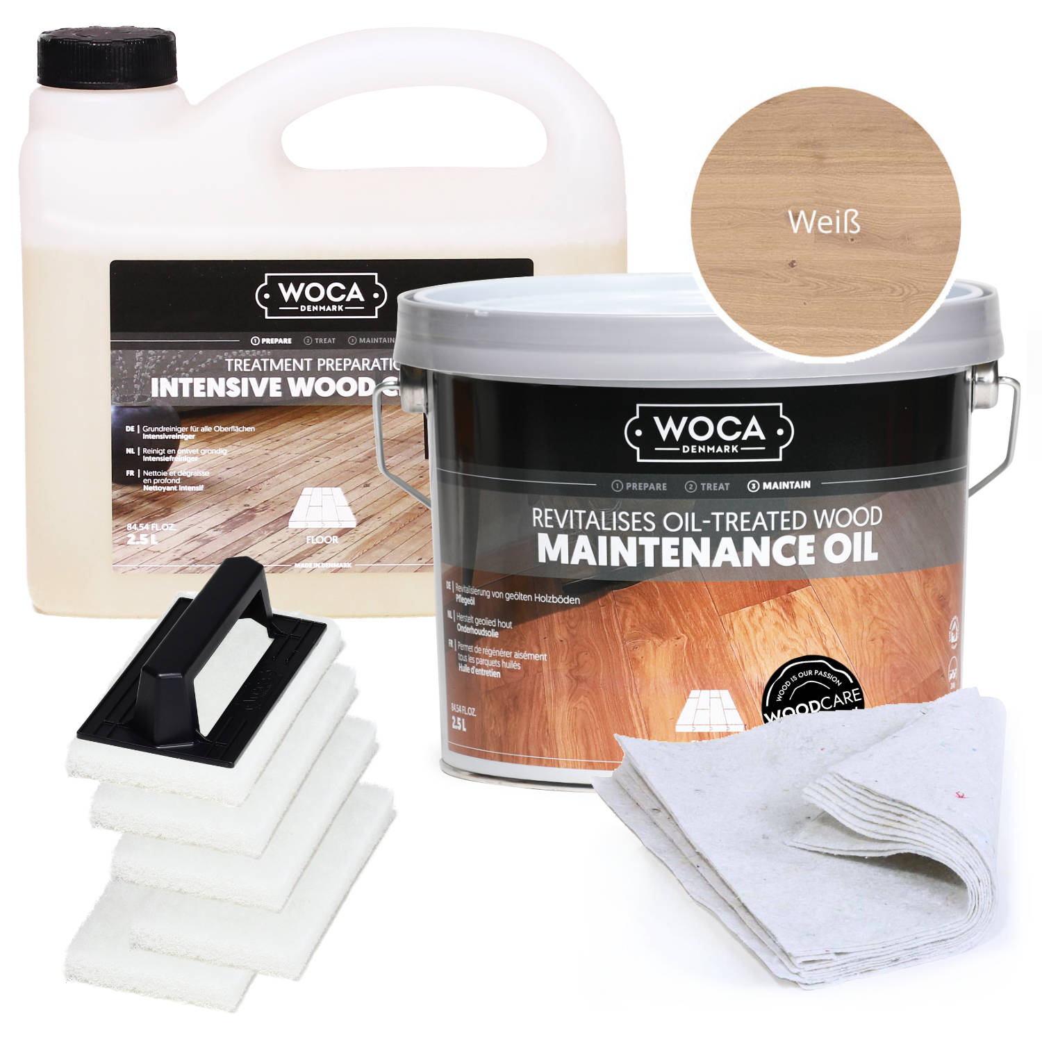 WOCA Parkett Pflegeöl Spar-Set für bis zu 100m² weiß